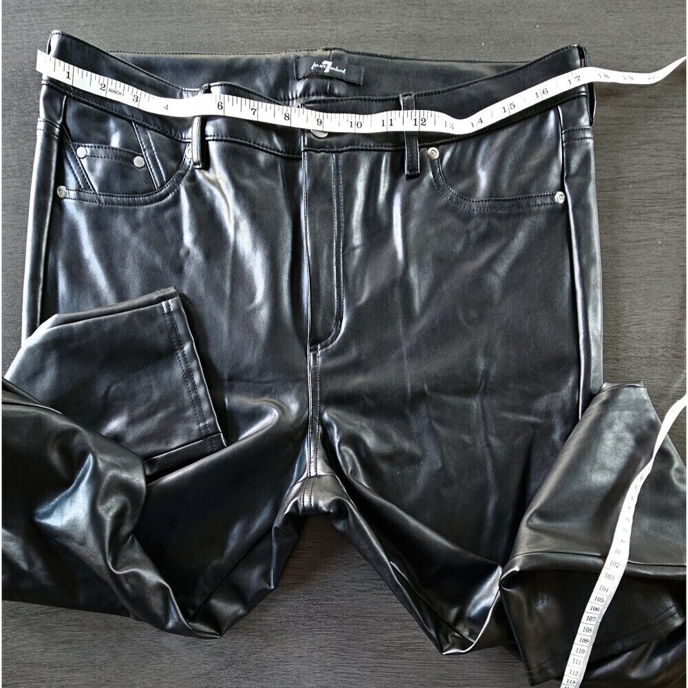 7 For All Mankind Black Vegan Leather Skinny Leg Trousers Jeans Sz 12 34 Waist - Picture 4 of 8